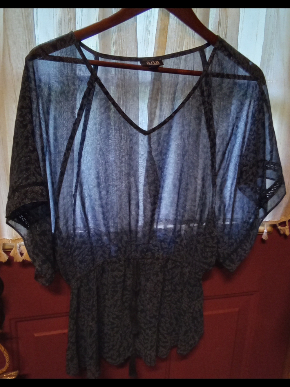 a.n.a Sheer Black V-Neck Tunic Top